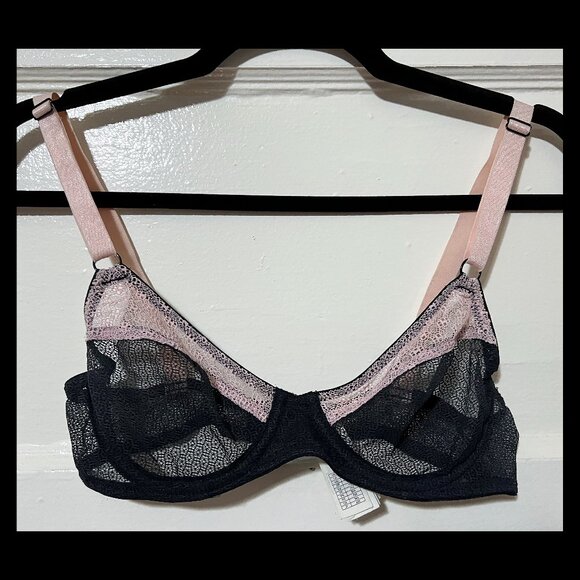 Forever 21 Black/Pink Sheer Lace Underwire Bra Size 34A EUC - Picture 1 of 2